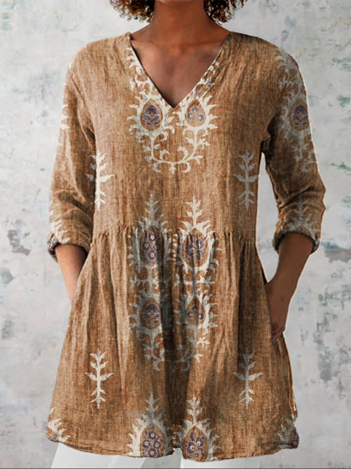 Elise - Long Blouse with V-Neck