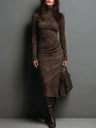 Katherine | Brown Turtleneck Midi Dress