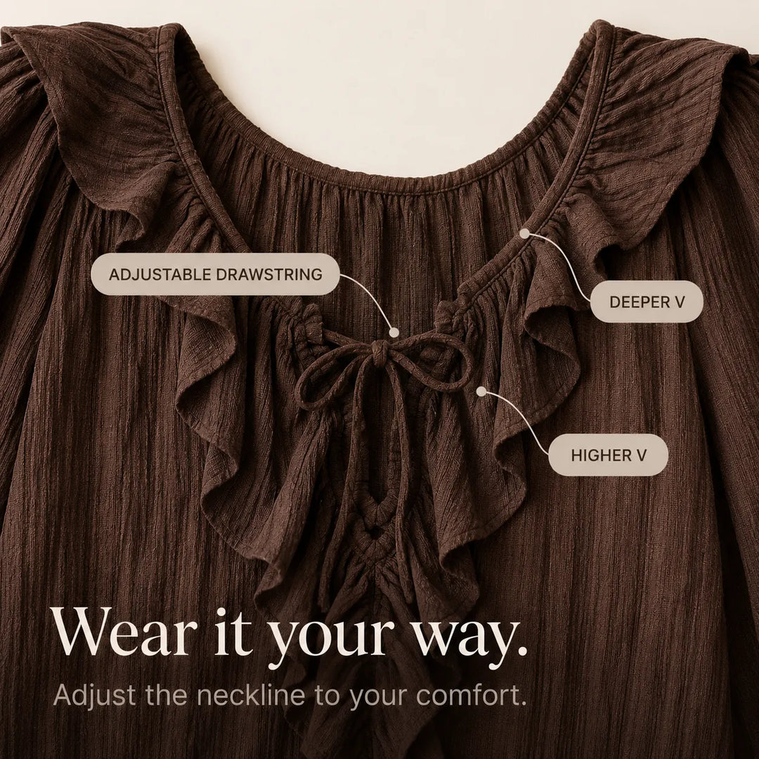 Maelora – Crinkle Ruffle V-Neck Long Sleeve Blouse