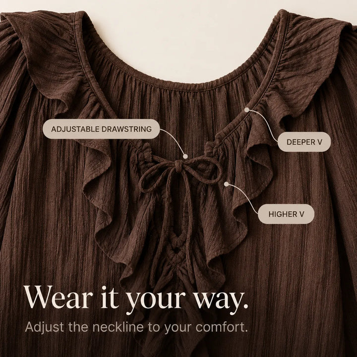 Maelora – Crinkle Ruffle V-Neck Long Sleeve Blouse