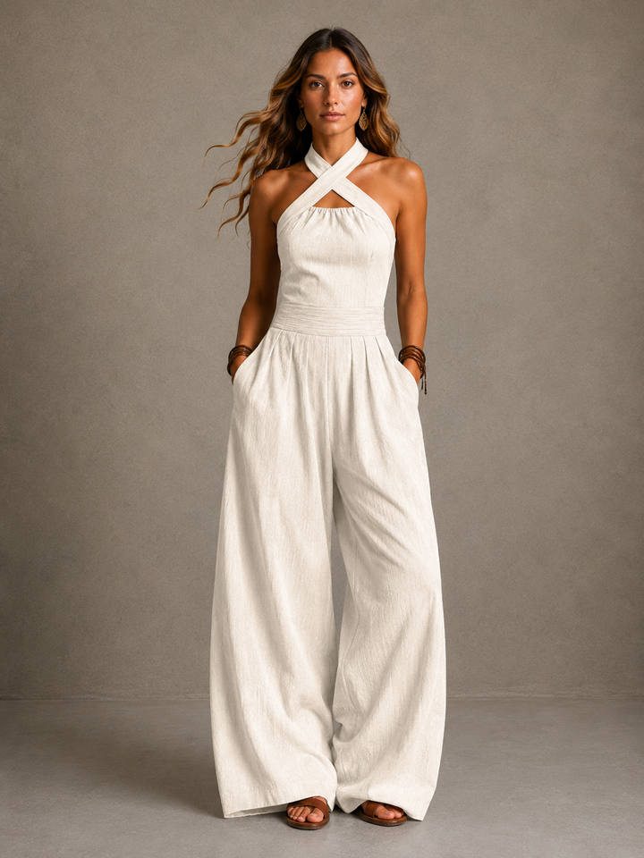 Bianca - Elegant Linen Jumpsuit with Crossover Neckline