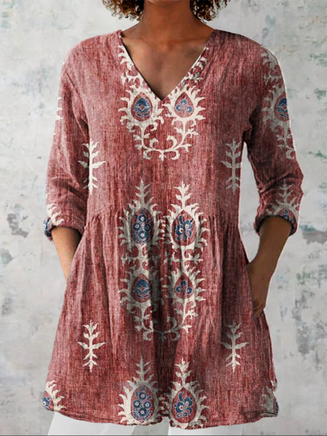 Elise - Long Blouse with V-Neck