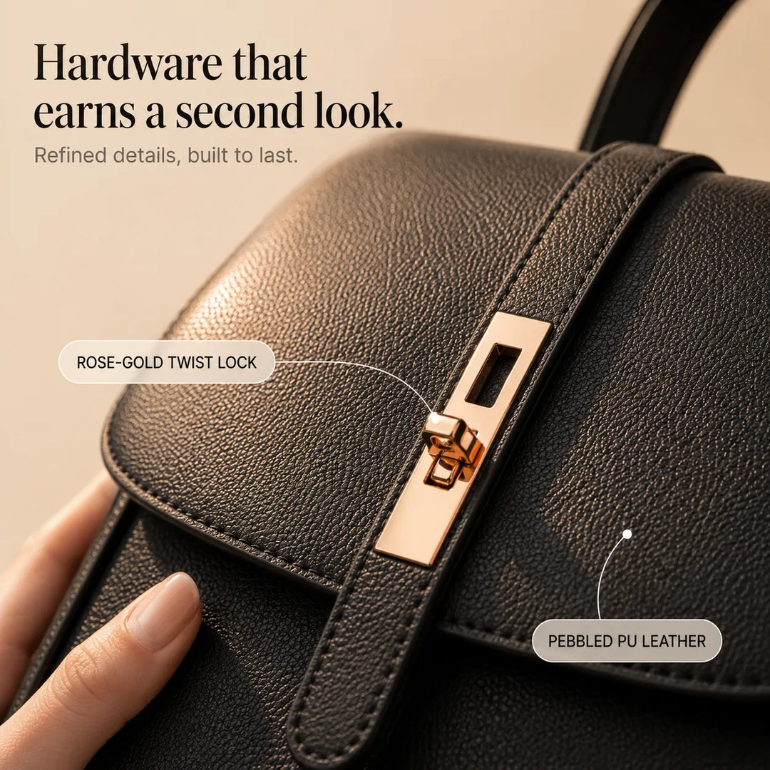 Marabella – Backpack with Twist-Lock Flap and Rose-Gold Hardware