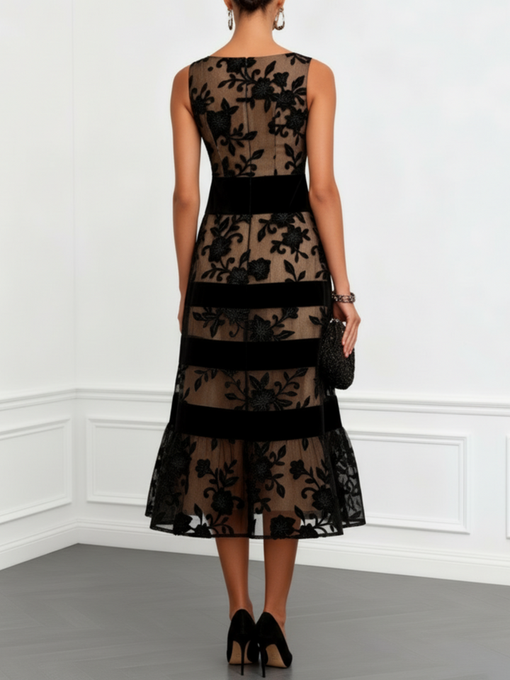 Camille - Floral Appliqué Midi Dress