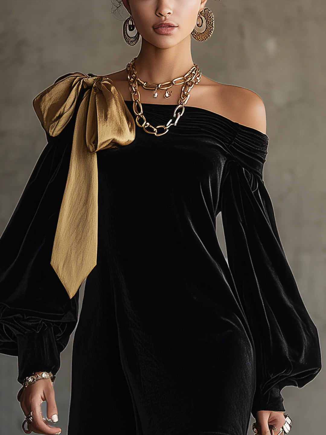Celeste | Velvet &amp; Satin Off-Shoulder Mini Dress