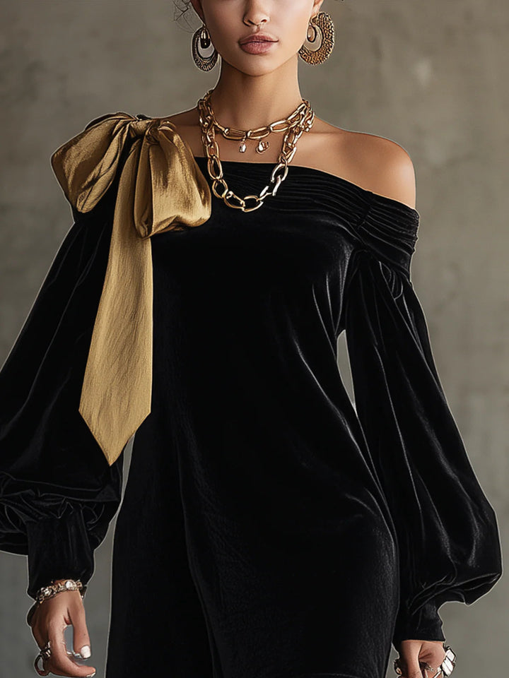 Celeste | Velvet &amp; Satin Off-Shoulder Mini Dress
