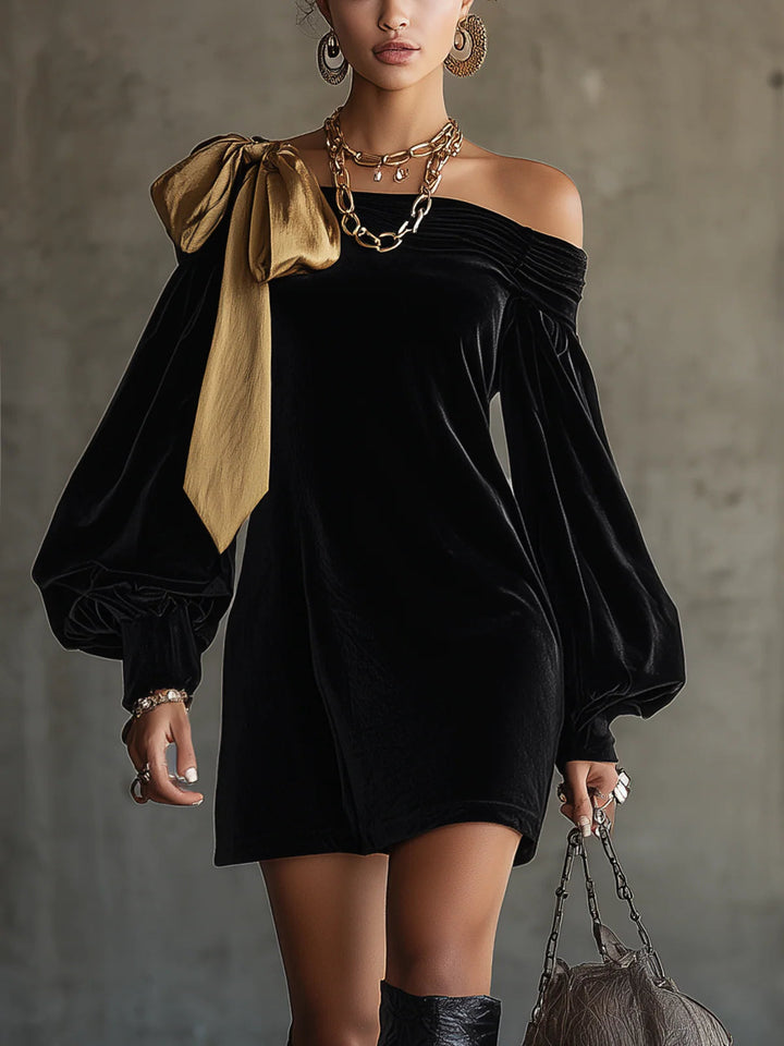 Celeste | Velvet &amp; Satin Off-Shoulder Mini Dress