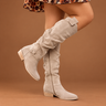 Charlotte | Suede-Look Knee-High Low Heel Boots