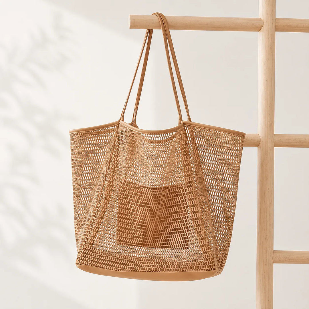 Sandfall – Mesh Beach Tote Bag with Hidden Zip Pocket, Sand Free Shoulder Bag for Women