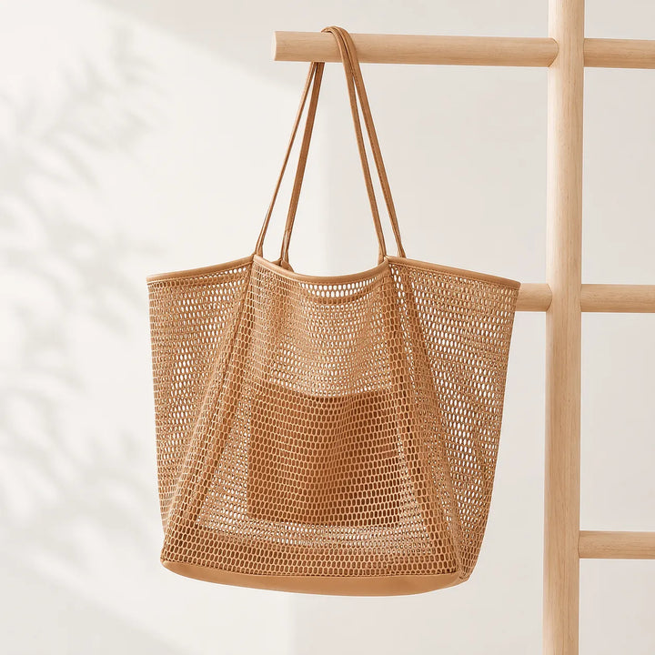 Sandfall – Mesh Beach Tote Bag with Hidden Zip Pocket, Sand Free Shoulder Bag for Women