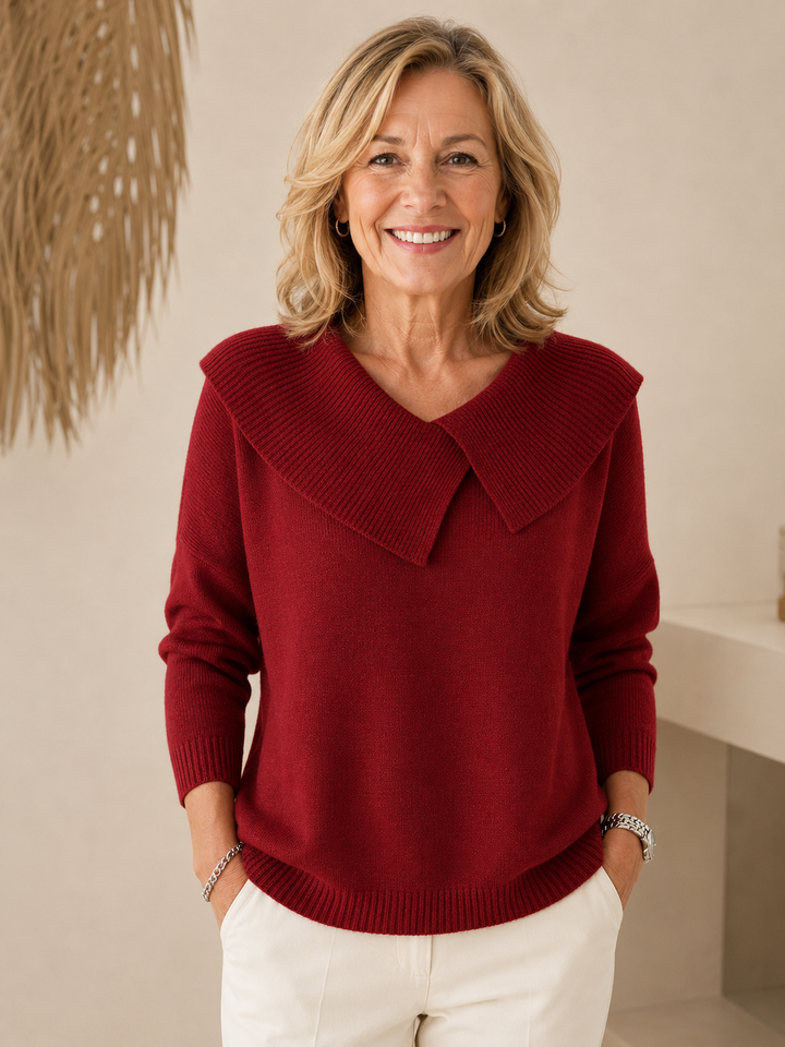Warm Jumper with Soft Collar for Women