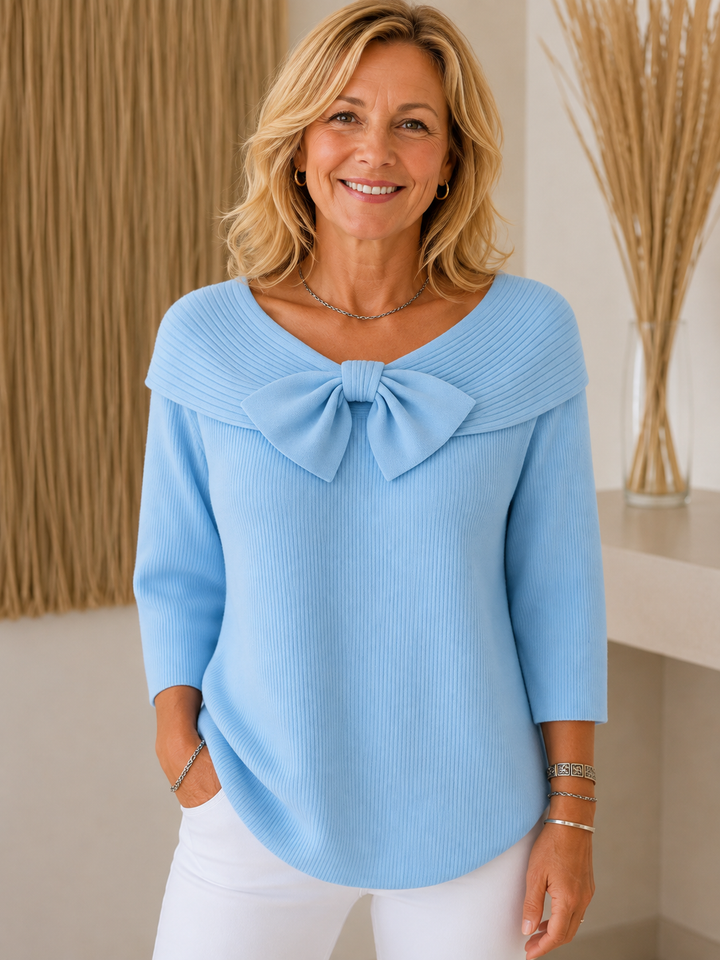 Jumper with Bow and Round Neckline for Women