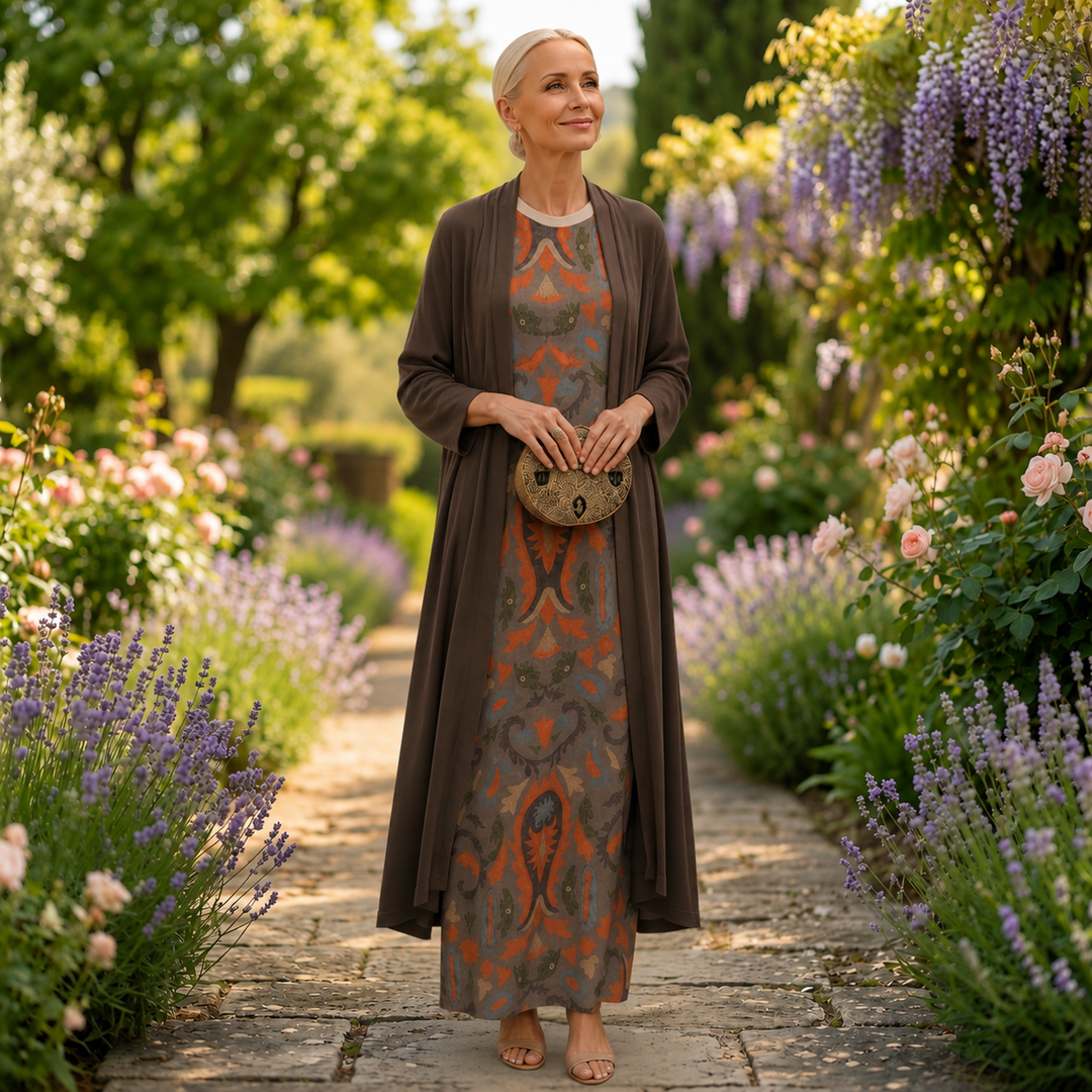 Victoria - Printed Maxi Dress with Matching Layer