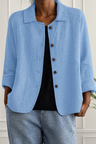 Laura | Loose Sky Blue Open Shirt with Curved Hem