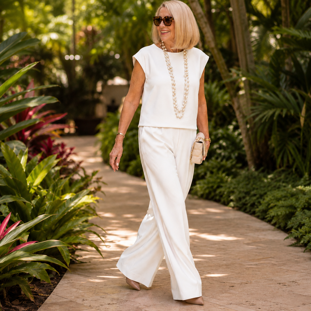 Appia Miceli™ – Cap Sleeve Top and Wide Leg Pants Set for Women