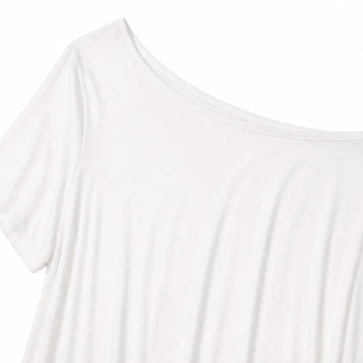 Solenne – Off-Shoulder Drape Maxi Dress with Side Pockets, Soft Viscose Throw-On Summer Dress