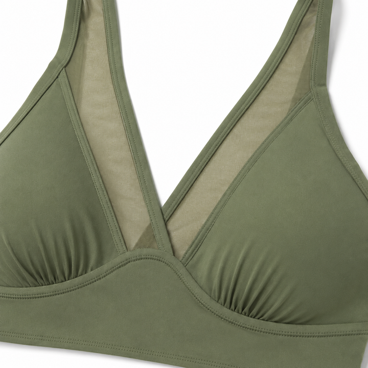 Solivia™ – High Waist 3-Piece Swim Set with Mesh V-Top, Ruched Skirt &amp; Sheer Overlay
