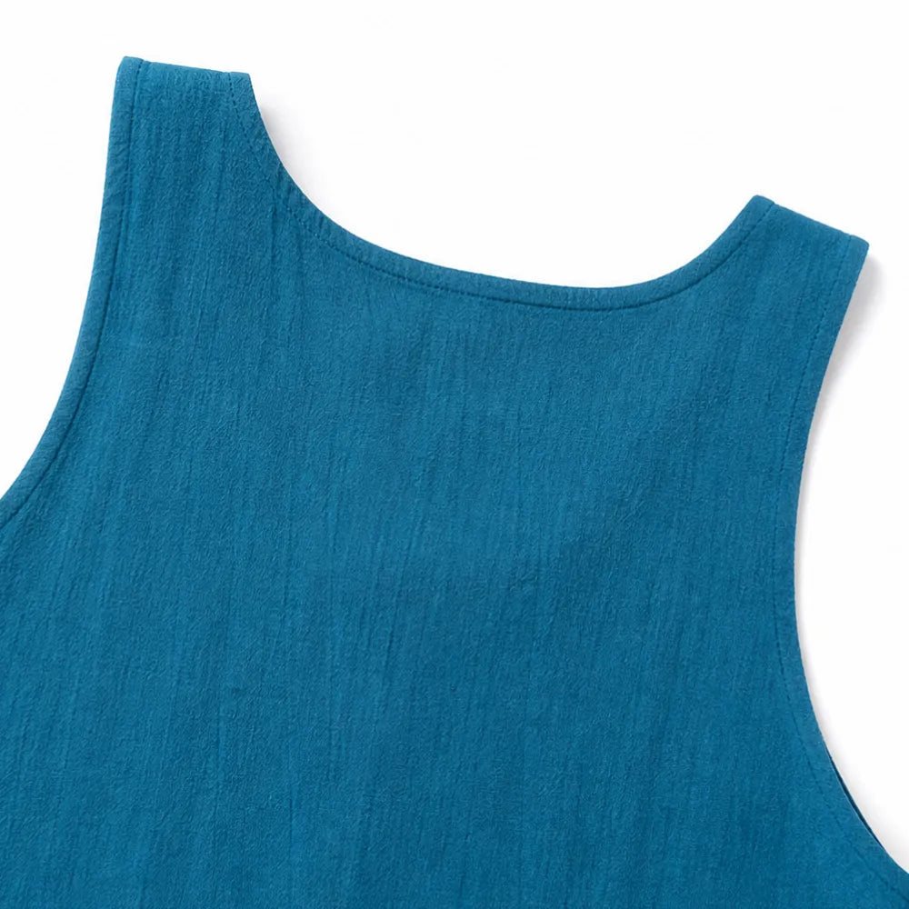Soliva – Sleeveless Wide-Leg Cotton Jumpsuit with Pockets and Buttons