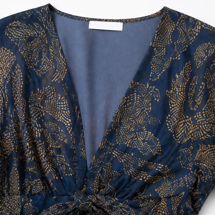 Florenza – Baroque Print Twist-Front Wrap Midi Dress