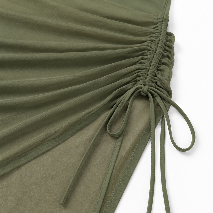 Solivia™ – High Waist 3-Piece Swim Set with Mesh V-Top, Ruched Skirt &amp; Sheer Overlay