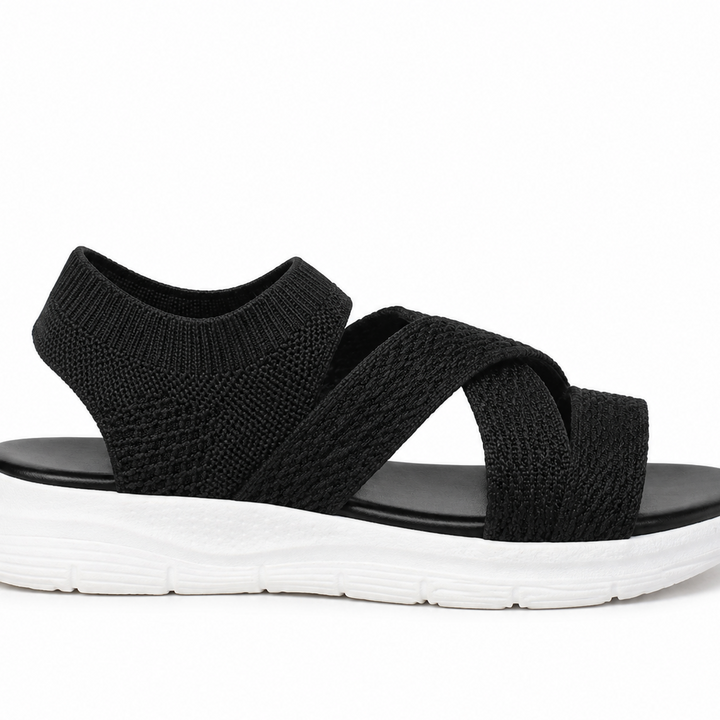 Veluna™ – Cushioned Stretch Knit Cross Strap Sandals for Women