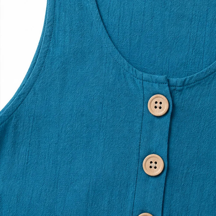 Soliva – Sleeveless Wide-Leg Cotton Jumpsuit with Pockets and Buttons