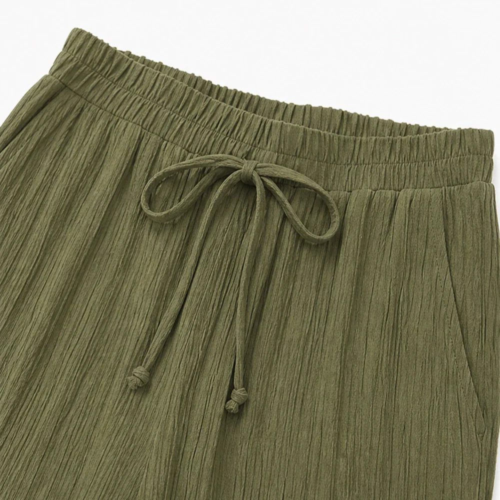 Velora – Ribbed Wide-Leg Capri Pants with Drawstring Waist &amp; Side Slit, Plus Size 1XL–5XL