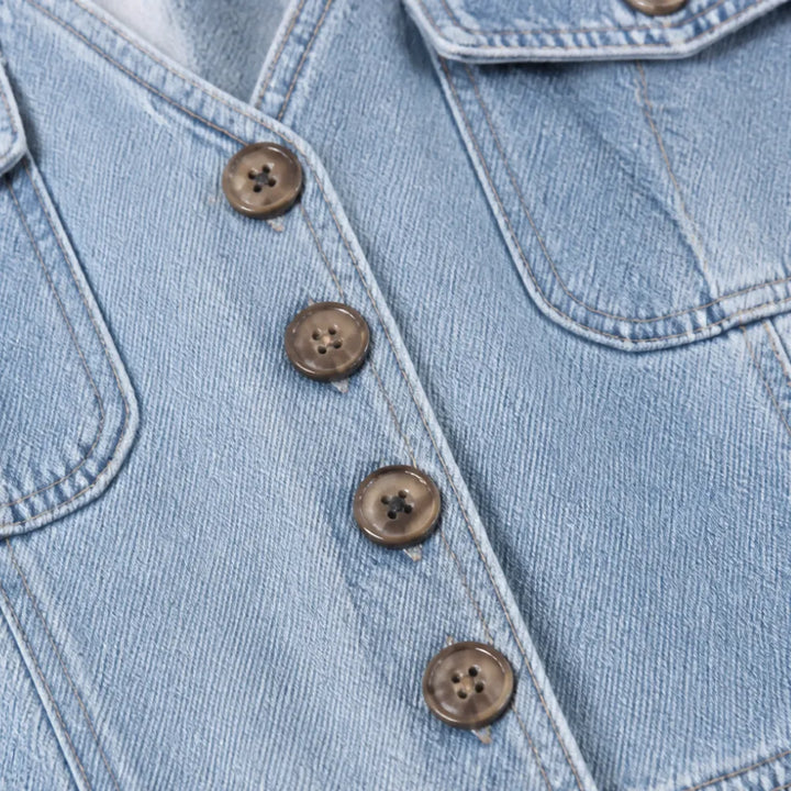 Ellora – Wide leg denim jumpsuit with button front and pockets