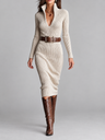 Trista | Long Sleeve Knitted Belted Midi Dress
