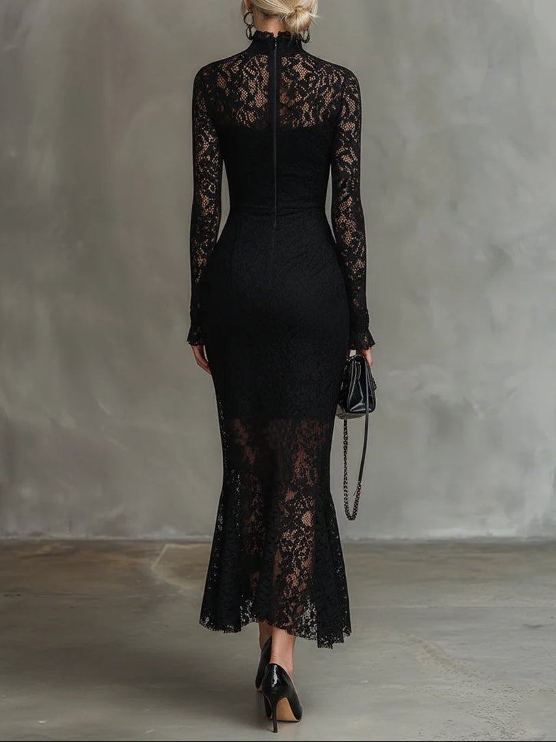 Noir | Stretch Lace Fishtail Maxi Dress