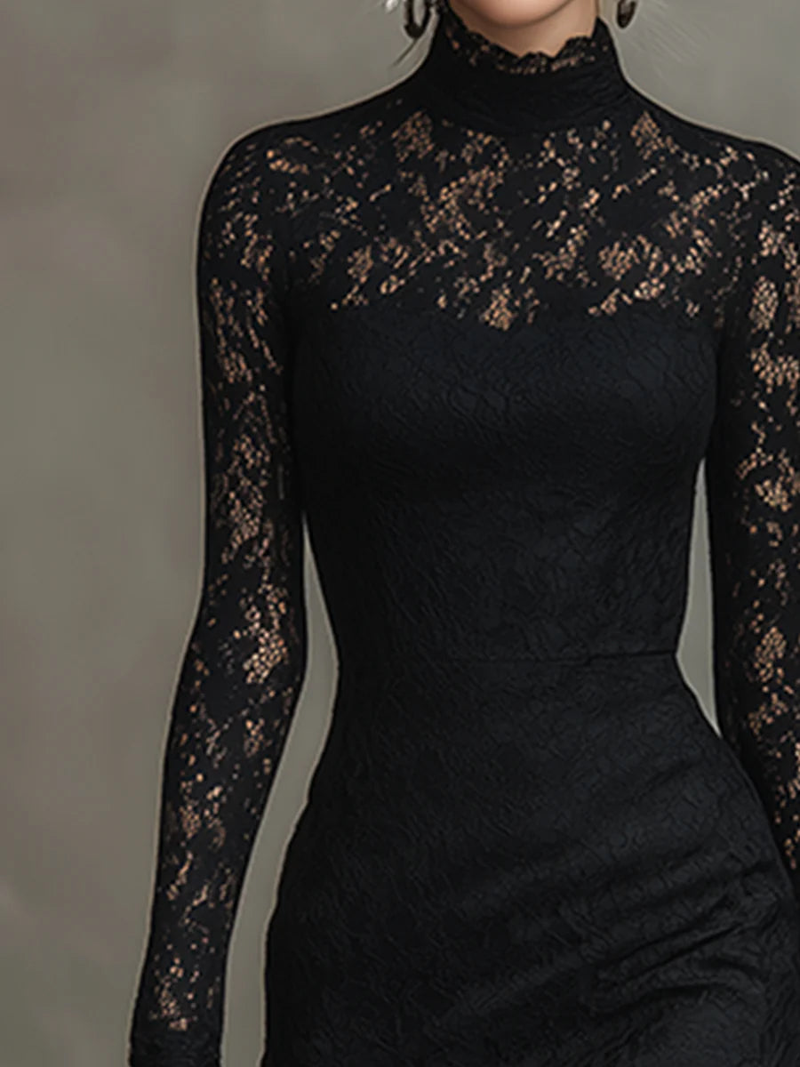 Noir | Stretch Lace Fishtail Maxi Dress