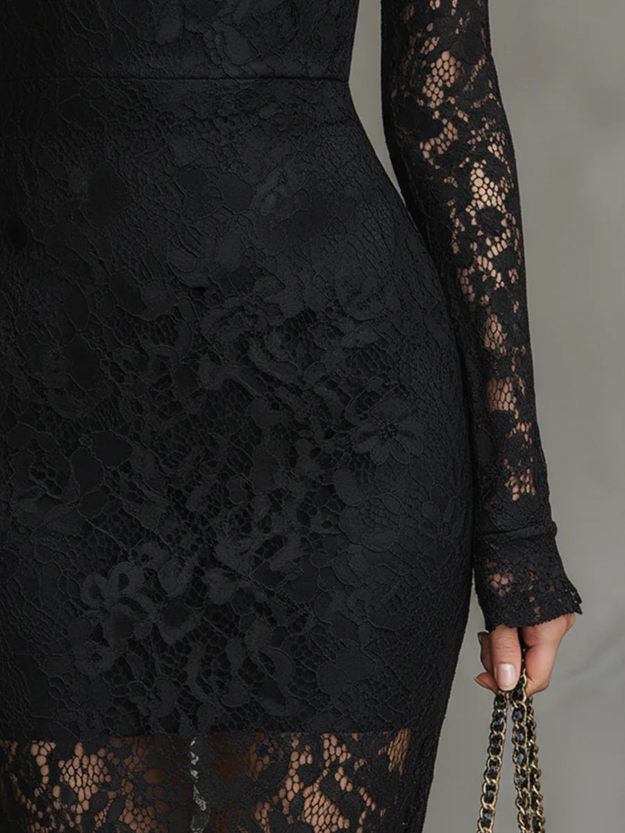 Noir | Stretch Lace Fishtail Maxi Dress