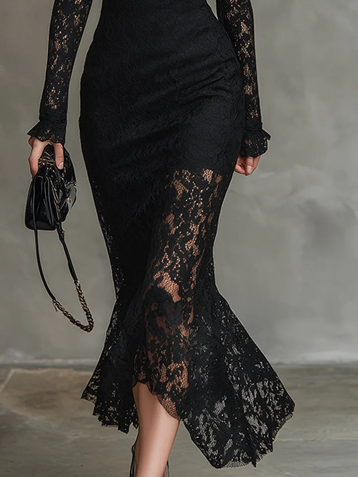Noir | Stretch Lace Fishtail Maxi Dress