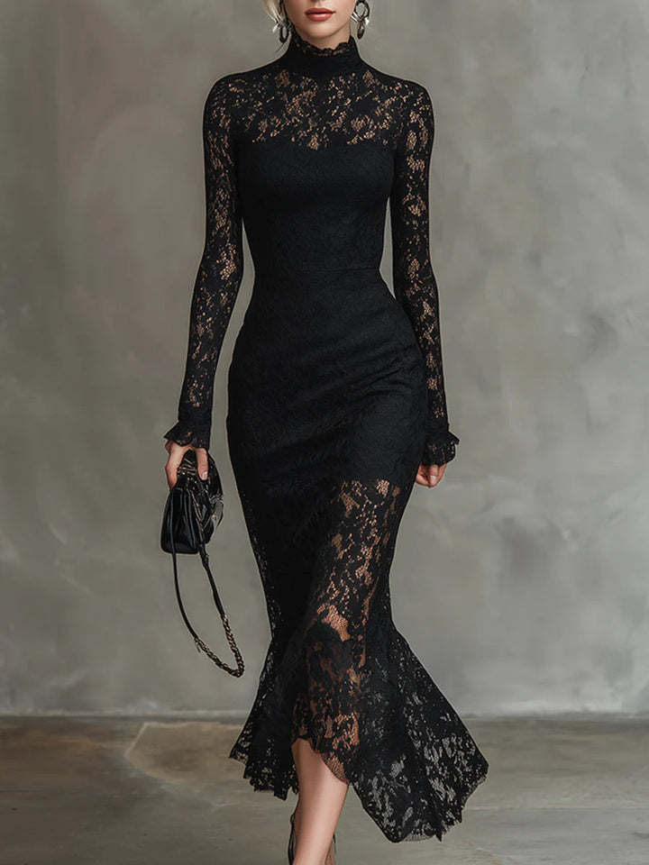Noir | Stretch Lace Fishtail Maxi Dress