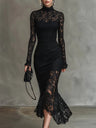 Noir | Stretch Lace Fishtail Maxi Dress