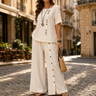 Lunelle™ – Women's Linen 2-Piece Set with Wide-Leg Pants and Button Detail