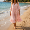 Marivelle – Floral Tiered Midi Dress with V-Neck Tie
