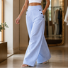 Marella – High-Waist Wide-Leg Pinstripe Trousers with Side Buttons