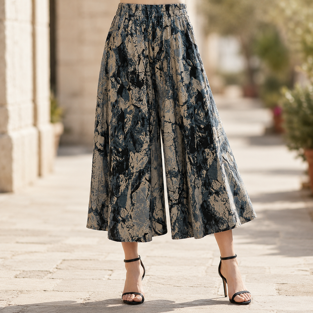 Florenza™ – Wide-Leg Flowy Summer Capri Pants with Elastic Waist &amp; Pockets