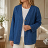 Verelle – Women's V-Neck Collarless Denim-like Jacket, Soft Button-Front Layer