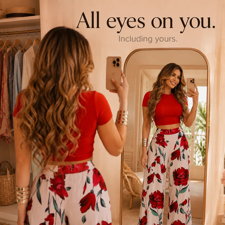 Florenza – Fitted Crop Top &amp; Wide Leg Pants Two Piece Set for Women