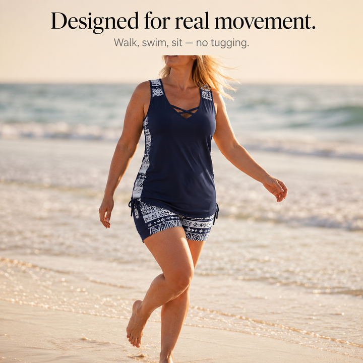 Coastella™ – Longline Tankini Set with Boyshorts for Women, Full Coverage Two Piece Swimsuit