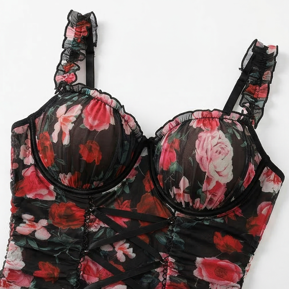 Rosaveil – Floral Mesh Lace Up Nightdress