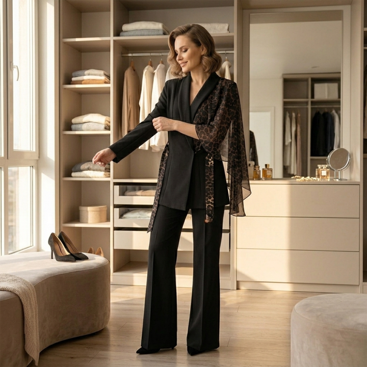 Selvana – Leopard accent blazer and pants set
