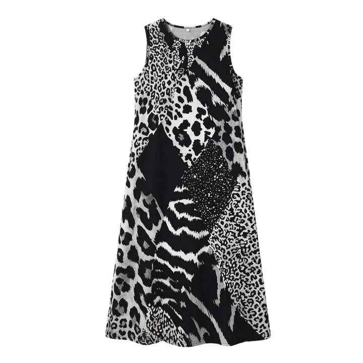 Vivara – Sleeveless Leopard Patchwork Midi Dress