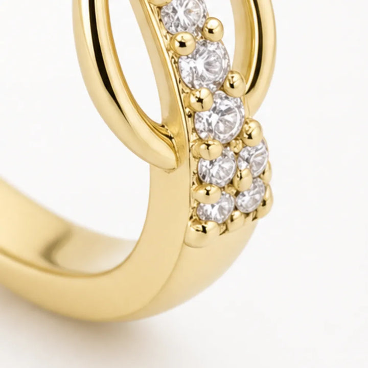 Graceloop – Mobius Cross Ring with Pavé Stones, Gold or Silver
