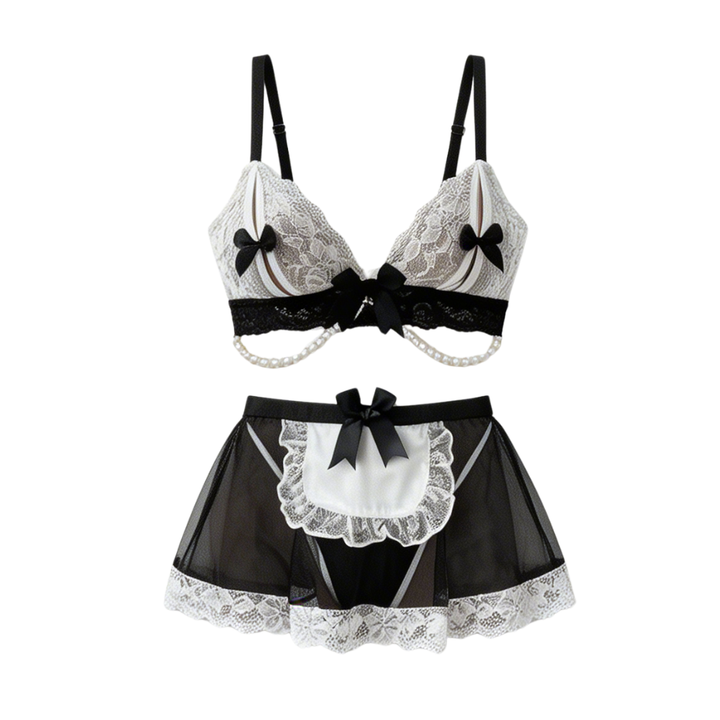 Ravelle – Lace Maid Lingerie Set with Pearl Chain