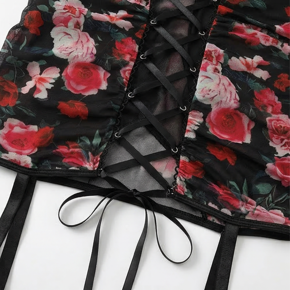 Rosaveil – Floral Mesh Lace Up Nightdress