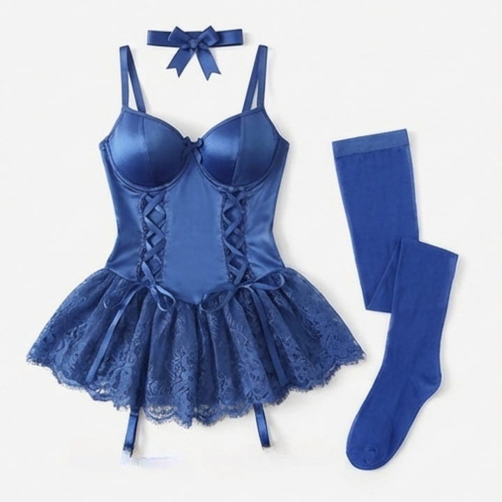 Rosalure – Floral lace babydoll set with garter stockings