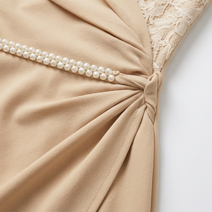 Lusara – Pearl Belted Lace Sleeve Mini Dress